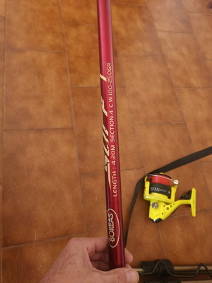 Fishing set used with tripod, surf casting rod 420 and reel with line