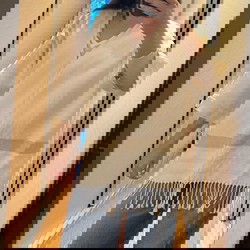 Mango kimono cardigan with fringes like new, white and beige