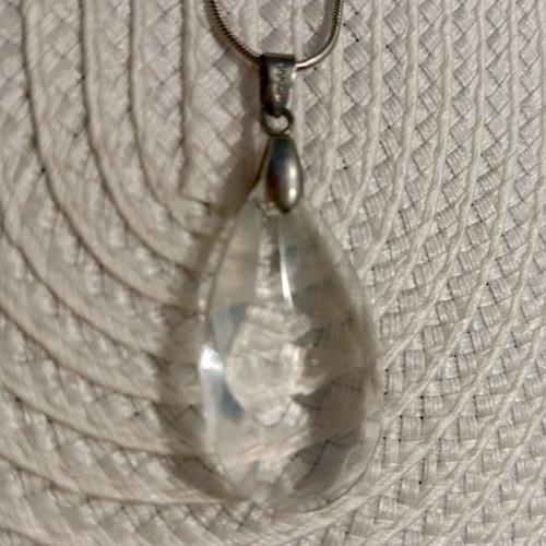 Pendant necklace with large faceted clear crystal drop, 18K GP