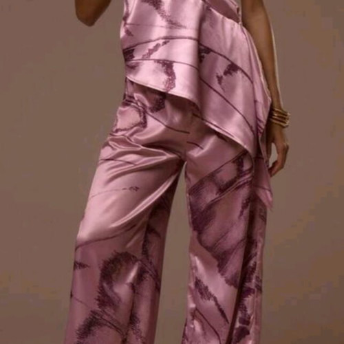 Set with Deep V Neck and Wide Pants new, lilac color