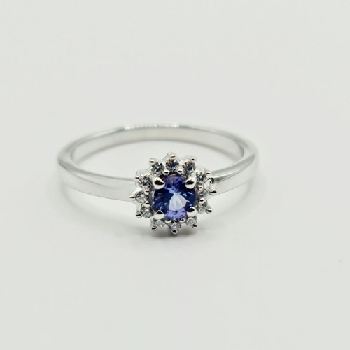Ring with natural tanzanite new, rhodium plated
