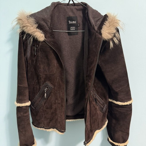 Toi&moi Genuine Leather Jacket used, suede with fur and sherpa, size M