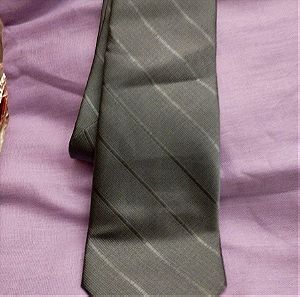 Ανδρική γραβάτα χρώματος γκρι με διαγώνιες ριγες πολυέστερ handmade