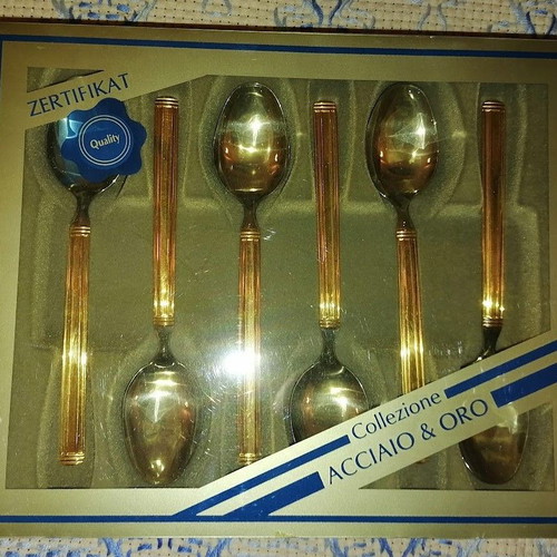 Collezione Acciaio & Oro teaspoons set 6 new 24K gold plated