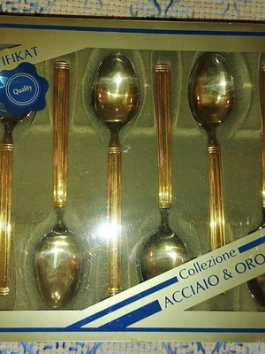 Collezione Acciaio & Oro teaspoons set 6 new 24K gold plated