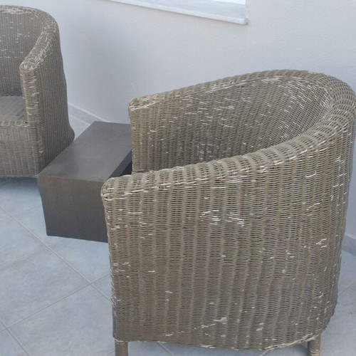 Bamboo armchair set with short table used for outdoor space