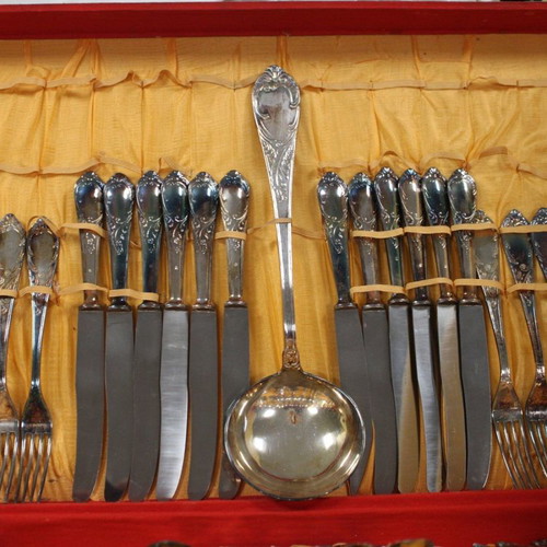 Placcato Argento table cutlery set for 12 people new, Baroque style