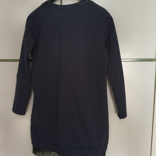 Italian long sleeve blouse with lace, dark blue, cotton
