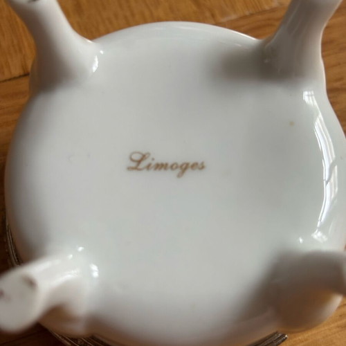 Limoges porcelain box new with silver-plated trim