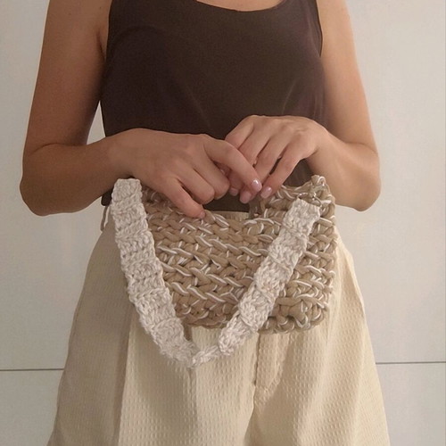 Mini crochet handbag new, beige shoulder bag with detachable strap