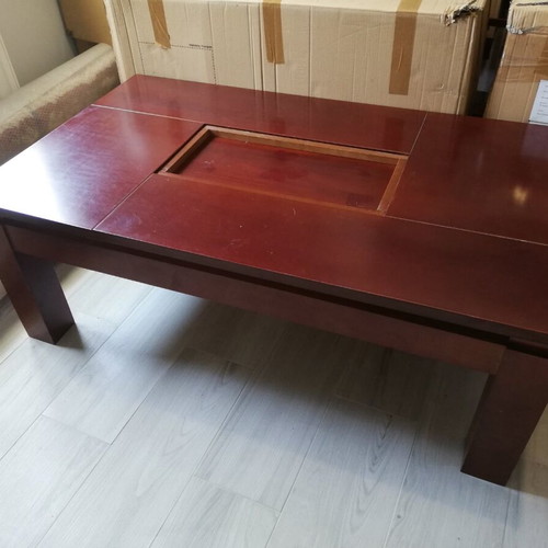 Coffee table used, solid wood with decorative glass 1.20×0.70×0.44 m