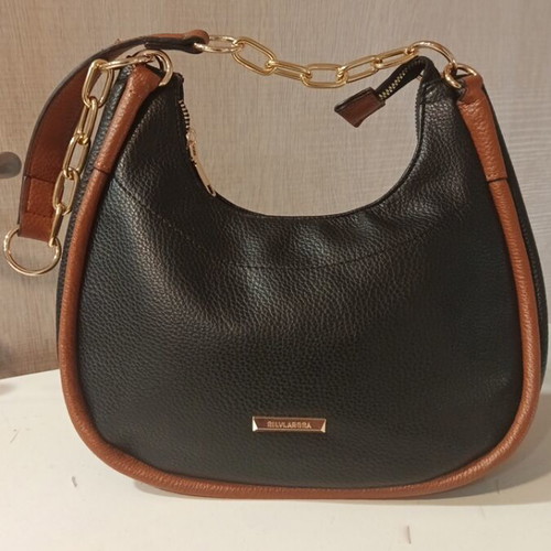 Women's shoulder bag new, black with brown details