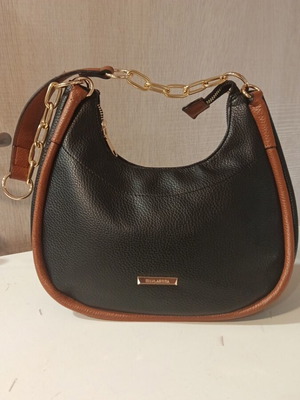 Women's shoulder bag new, black with brown details