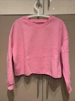 Crop sweatshirt with fringes like new, pink