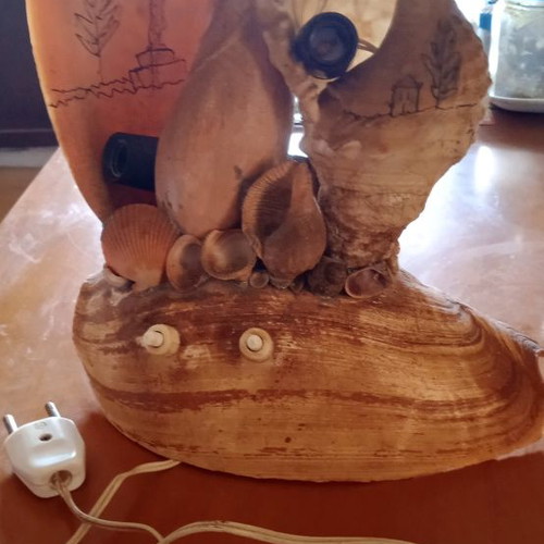Shell table lamp used, 3 large, 28cm height, LED bulbs