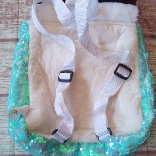 Plush kids backpack panda with sequins used