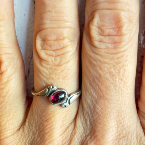 Silver ring with red semi-precious stone size 5