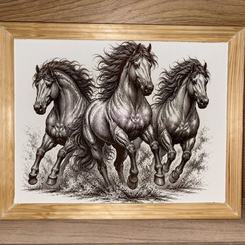 Laser engraved painting with lacquered wooden frame
