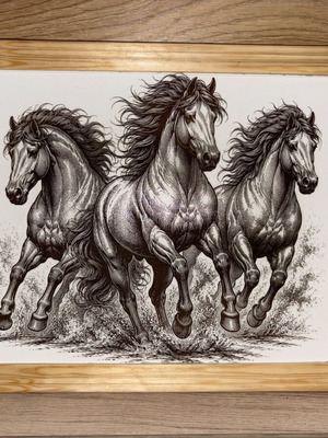 Laser engraved painting with lacquered wooden frame