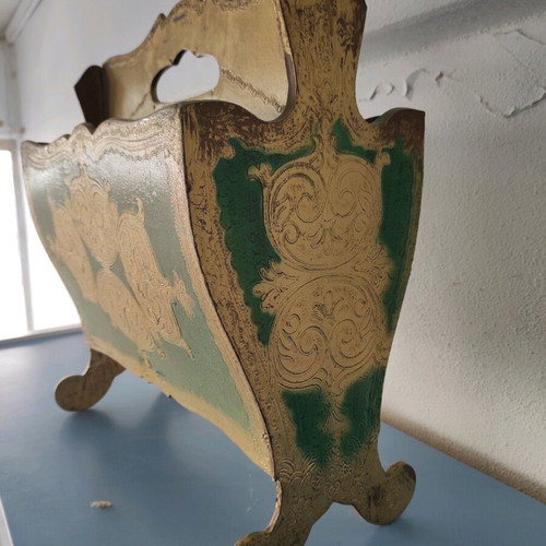 Old newspaper holder used green with gold