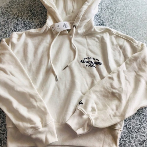 Abercrombie & Fitch white embroidered crop hoodie new with tags, size XXS