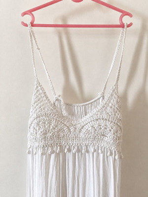 White maxi boho dress with crochet bust