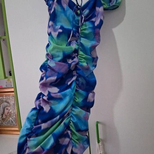 Bershka knee-length elastic dress, blue multicolor