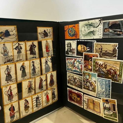 Stamp album with various collectible stamps used, 19x14.5 cm