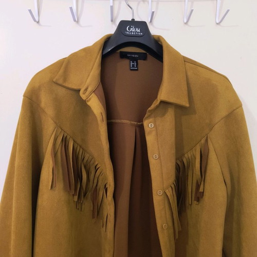 Suede shirt jacket with fringes Forever 21 plus size like new