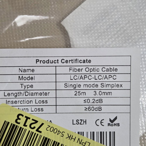 Fiber Optic Patch Cable LC/APC to LC/APC, 25m, single-mode simplex