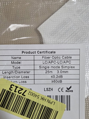 Fiber Optic Patch Cable LC/APC to LC/APC, 25m, single-mode simplex