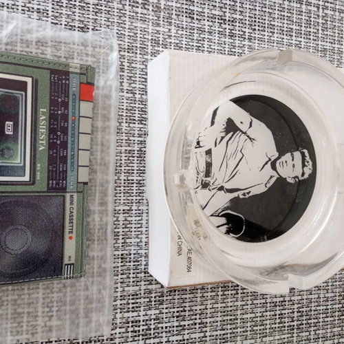 James Dean glass ashtray with La Siesta retro tobacco pouch gift