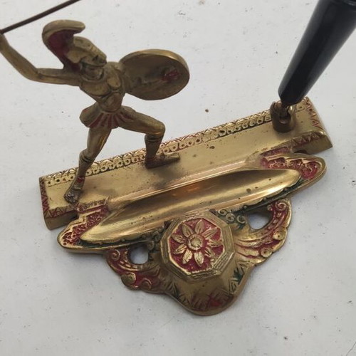 Vintage brass inkwell used