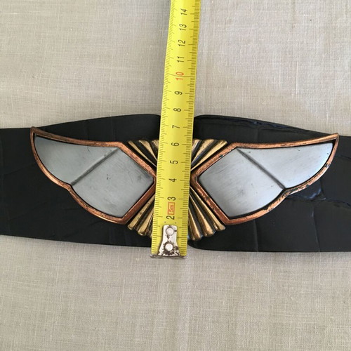 Women's vintage leather belt used, black, length 95 cm