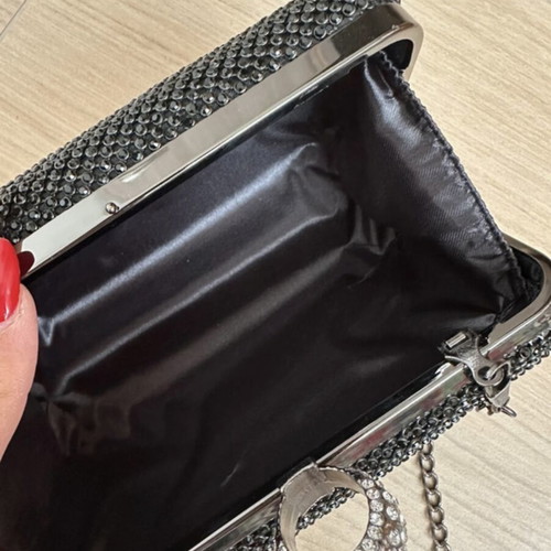 Evening bag black shiny with silver chain, like new