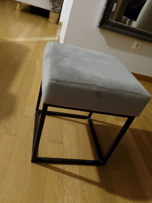 Metal stool like new with grey suede fabric
