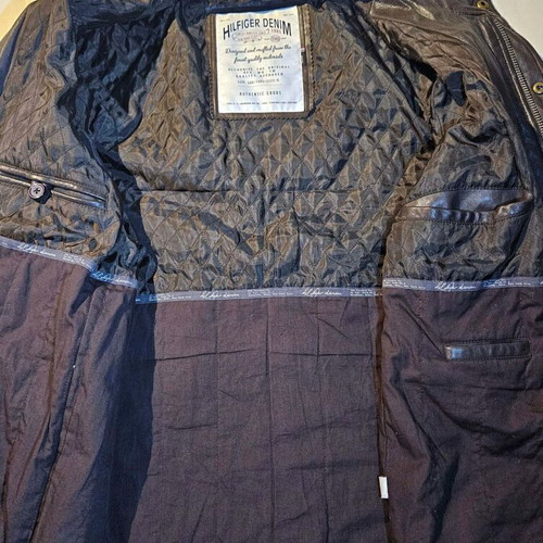 Hilfiger Denim men's leather jacket used, brown to gray, size M