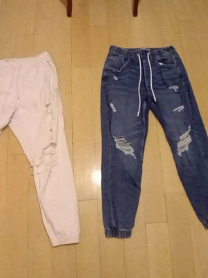 Bershka Мъжки дънки размер M, бял употребяван и син като нов