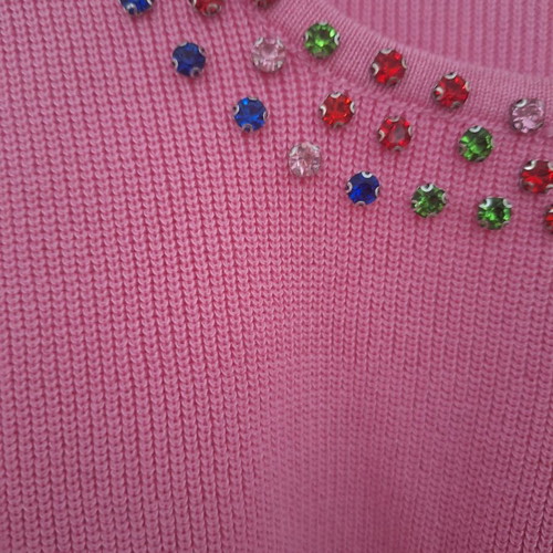 Knitted pink blouse like new with multicolor rhinestones