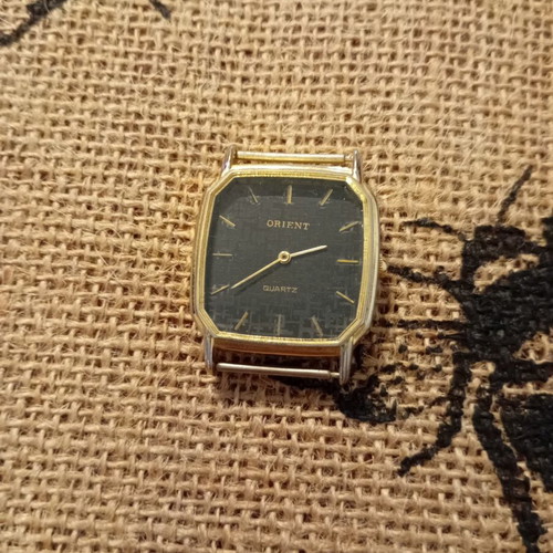 Orient watch octagonal used, no strap, black and yellow
