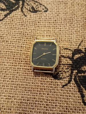 Orient watch octagonal used, no strap, black and yellow