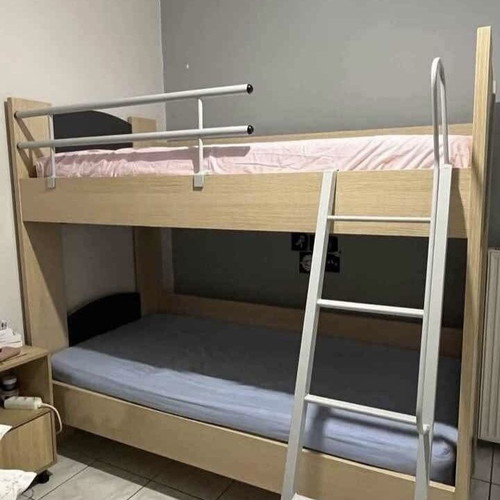Wooden bunk bed like new, natural oak with gray details