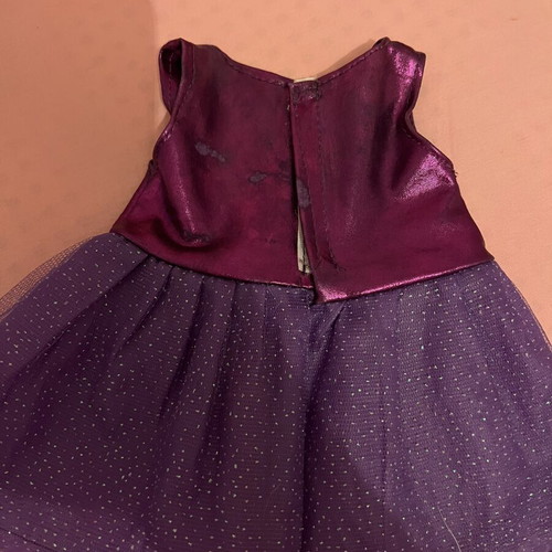 Doll dress with hair ribbon set used, satin and glitter tulle