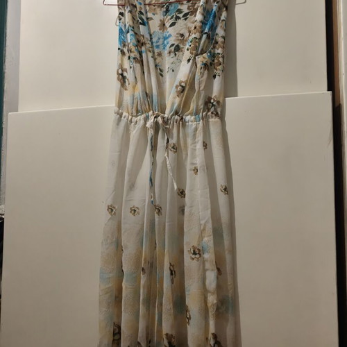 Beach kaftan, white and blue