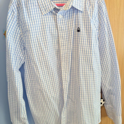 Benetton children's shirt used, size 140 cm, white and blue