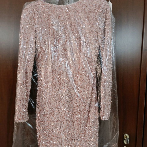 Short sequin dress pink-gold like new, size L