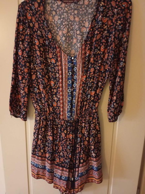 Bershka floral romper used, blue and orange shades, size XS