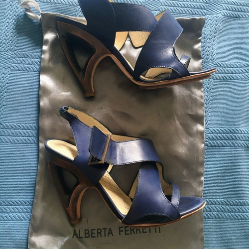 Alberta Ferretti evening sandals used, blue, size 38