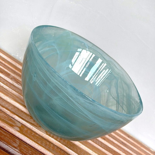 Handmade glass bowl fruit bowl new with white artistic veins