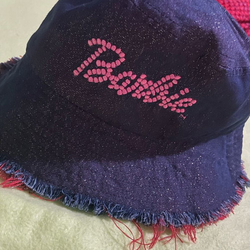 Barbie bucket hat used vintage 00s purple pink with fringes, size 52